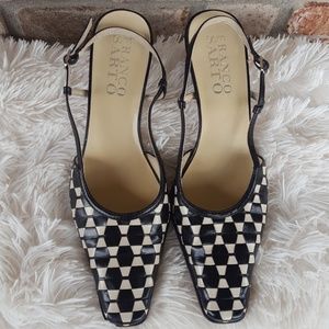 Franco Sarto black and white kitten heels